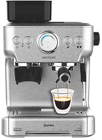 Cecotec Cafetera Cumbia Power Espresso 20 Barista Aromax. Potencia 2900 W, 2 Sistemas de Calentamiento, Bomba de presión de 20 Bares,manómetro, portafiltros con Doble Salida y 2 filtros