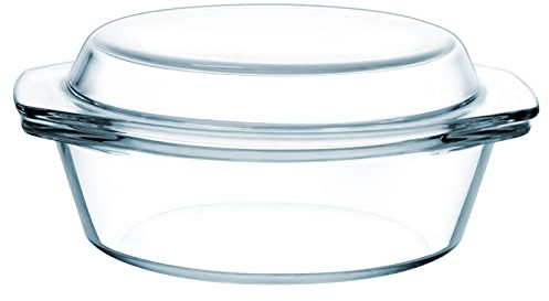 NUTRIUPS Cazuela De Vidrio Redonda, Cazuela De Vidrio Con Tapa, Cazuela De Vidrio Redonda Con Tapa, Cazuela De Vidrio De Alta Resistencia, Cazuela De Vidrio Con Tapa, 1L