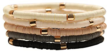 GOOJIDS Heishi Bracelets de perles de style bohème empilables pour femme Perles dorées extensibles élastiques superposés Bracelets d'amitié Bijoux bohème, 6.6 inches, Argile polymère, Pas de pierre