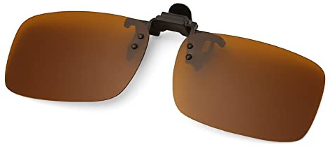Long Keeper Polarised Clip On Sunglasses Over Prescription Glasses Unisex Rimless Rectangle Clip on Flip Up Sunglasses for Driving Fishing Sports Outdoor (Brown, 56)