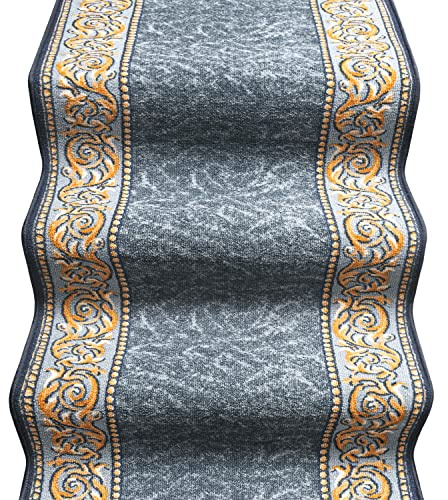 emmevi Alfombra escalera escalones diseño barroco alfombra entrada antideslizante modelo Picasso Dis_22 67 x 800 cm, gris