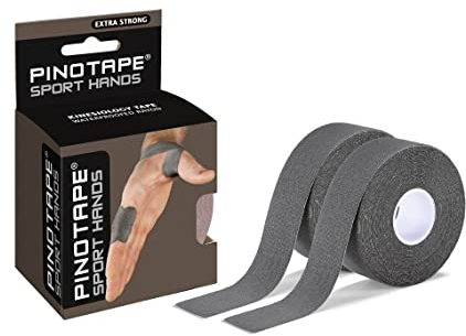 Pinotape Sport Tape - For Hands - Dark Grey - 2 x 5m x 2,5 cm - wasserfestes Kinesiotape - extra starker Halt - latexfrei - sehr gute Hautverträglichkeit (1 Packung mit je 2 Tapes)