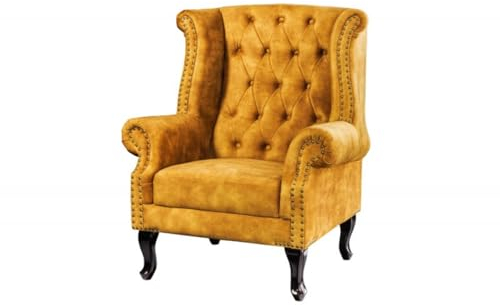 Casa Padrino Chesterfield-fåtölj antik gul/brun vingstol från