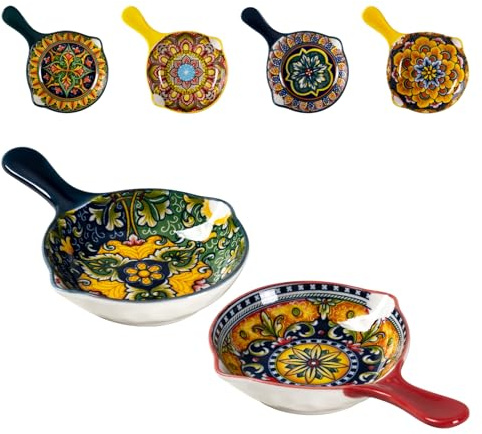 Henten Home såsskålar, dip-skålar, miniskål-set, ketchup tillbehör, krydd-relish tallrikar, ätpinnar och skedhållare – 6 x snackskålar – 65 ml