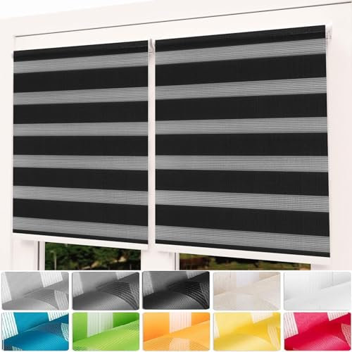 Doppelrollo Klemmfix Verdunkelung 40 x 260 cm Verdunkelung Sonnenschutz Seitenzugrollo Sichtschutz Einfache Installation für Wohnzimmer Küche Büro, Schwarz