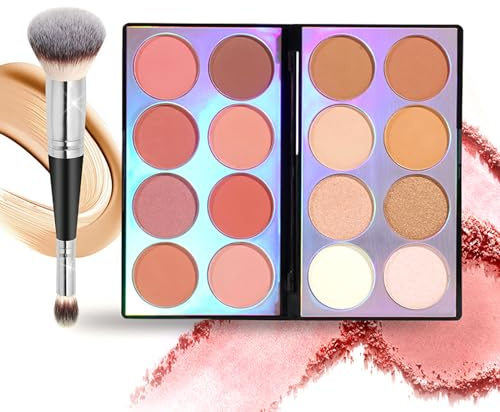 Joyeee Blush Contour Highlighter Palette de maquillage, 16 couleurs tout-en-un bronzant pour le visage, avec pinceau de maquillage, kit de poudre de maquillage professionnelle longue durée