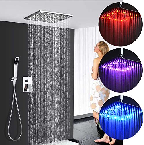 Konfiur Unterputz Duscharmatur Set, Chrom Regendusche Duschsystem 2-Funktions Duschsystem Silber, Duscharmatur Komplettset, Duscharmaturen Set, 300 X 300 MM