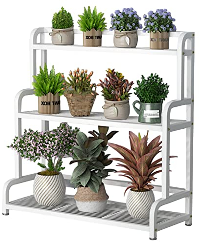 RWRAPS 3-stöckiges weißes Metall-Pflanzenregal, Leiterregal für Pflanzen, Blumenständer, Blumenhalter, dekorative Aufbewahrung, Pflanzenständer (Größe: 80 x 40 x 102 cm) (60 x 40 x 102 cm)
