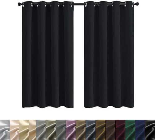 WUXXIANG 100% Rideau Occultant 2 Pièces 70 x 160 cm Isolant Phonique et Thermique, Décoration Salon Rideaux Occultants de Fenêtre, avec Cravates, pour Chambre Fenêtre, Noir