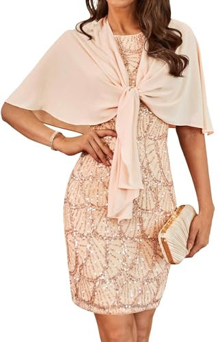 GRACE KARIN Party Vintage Mittelalter Rundhals Übergröße Ballkleid Funkelndes Fließendes Midi Kleid mit Pailletten Glitzer Anzug Roségold 48