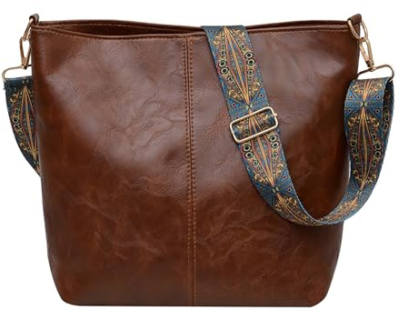 Namenand Umhängetasche Damen Große Leder Crossbody Bag Damen Moderne Taschen mit Breiter Gurt Leder Hobo Bag Shopper Tasche mit Abnehmbarem Schultergurt für Alltag, Schulausflug und Einkauf - Braun