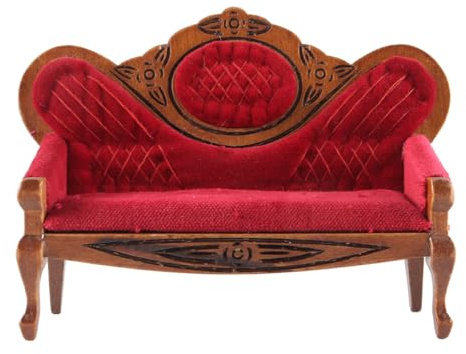 Ausi Mini Puppenhaus Sofa Vintage Braun Holz Maßstab 1:12 für DIY Dekoration Rotbraun