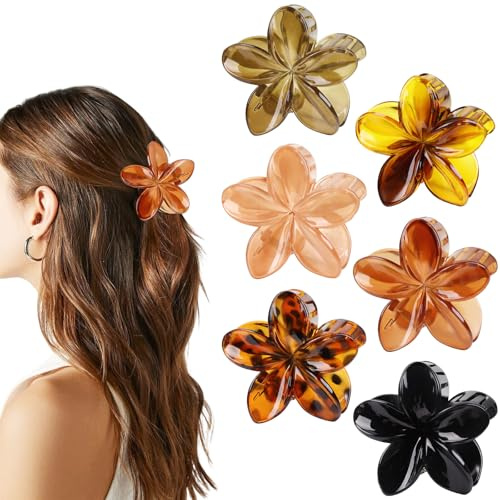6 stycken hårklämmor blomma, retro plast hårklämma blomma, 6 färger halkfri klo klämma blommor hårklämma, graciös äggblomma, hårklämma för kvinnor flickor tjockt och tunt hår