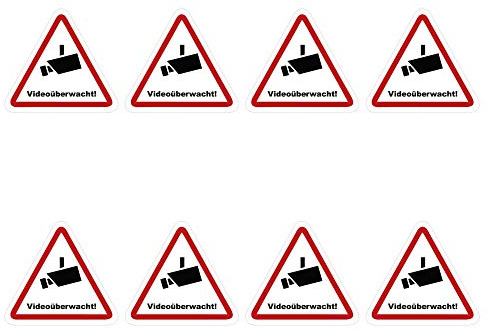 kleberio® 8 Selbstklebende Aufkleber Videoüberwachung - Achtung Videoüberwachung - 5 x 4,5 cm Hinweisschild Warnschild Kameraüberwachung Alarmanlage alarmgesichert Privatgrundstück verboten
