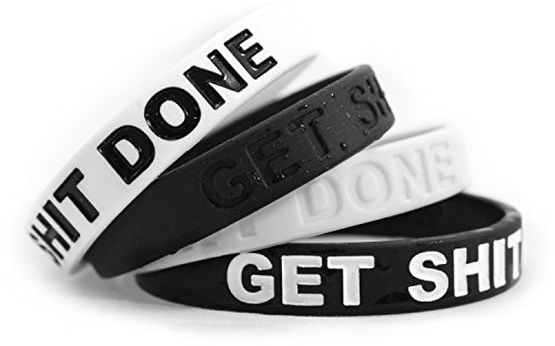 Inspirational Silicone Wristbands for Adults with Custom Embossed Motivational Sayings Get Shit Done. Perfect Inspiration for Fitness, Basketball, Crossfit, Workout & Task