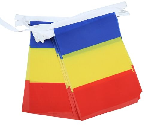 AZ FLAG Guirnalda Rumania 4 m 20 banderas Poliéster Ligero 15x10 cm | Uso interior y exterior Cadena de banderas rumana România banderas cosidas sobre cinta reforzada