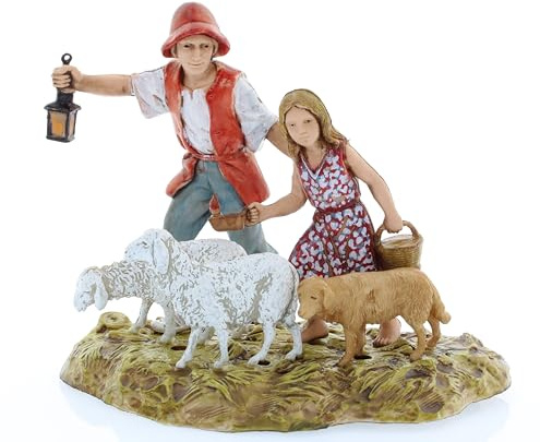 Moranduzzo Familie mit Tieren für Krippe 10 cm Maßstab 1:20 - Unzerstörbare Krippenfiguren - Stil 700', Handbemalt, Offizielles Produkt, Hergestellt in Italien, Bildhauer M. Landi