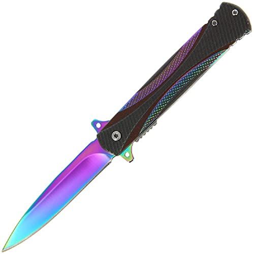 G8DS® Klappmesser Scharfes Outdoor Survival Taschenmesser | Kleines Einhand-Messer，Messer mit Mattschwarz Edelstahlklinge, für Arbeit Wandern Camping (Rainbow 207)