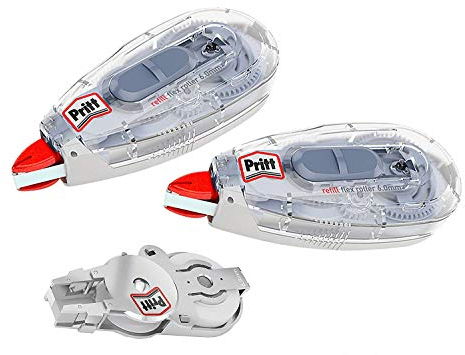 Pritt Premium Korrekturroller Refill Flex, sofort überschreibbar, nachfüllbar, flexible Spitze, Bandlänge 12 m, Bandbreite 6,0 mm, Spar-Set mit 2 nachfüllbaren Rollern und 1 Refill, 9HPRR6HP1X