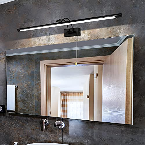 MantoLite LED Modern Bathroom Vanity Light Fixture Matte Black 90CM 16W Cabinet Over Mirror Light, Indoor Lighting Wall Light with Ajustable Arm for Hotel Bedside 3000K Picture Lights