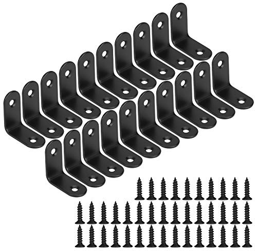 MengH-SHOP Hörnstöd 90 graders hörnfäste rätvinkliga fästen rostfritt stål vinkelstöd med skruvar för möbler skrivbordshylla 30 x 30 mm 20 st svart