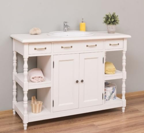 Casa Padrino Mobile lavabo Stile Country Bianco 128 x 54 x A. 91 cm - Mobile lavabo in Legno massello - Mobile Bagno Stile Country