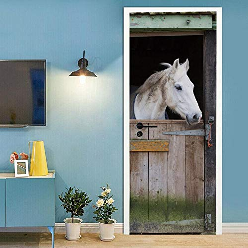 Tür tapeten 3d selbstklebend 100x200cm Tier Pferd Türposter Türaufkleber Wasserdicht Abnehmbare Vinyl türfolie Fototapete diy Wandbild Wohnzimmer Schlafzimmer Kinderzimmer Badezimmer