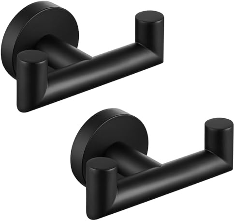 Angle Simple Double Towel Hook Matte Black 2 PCS, Stainless Steel Bathroom Robe Hook, Hand Towel Holder for Wall