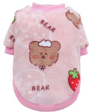Welpenjacke Hundepullover Kleine Hundemäntel für Winter Hund Pyjama Flanell Bulldogge Teddy Weißer Hintergrund Grüner Rand Bär bedruckte Haustierkleidung (L)