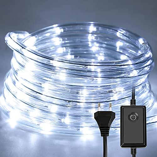 Sonnewelt - Tubo luminoso exterior (20 m, 480 LED, 8 modos, guirnalda luminosa, tubo IP44, para decoración interior, Navidad, cumpleaños, boda, blanco frío