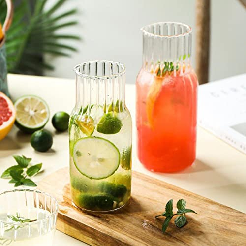 Juego de 2 jarras de agua de vidrio para mesita de noche con taza jarra de agua transparente para mesita de noche con vaso jarra de agua de vidrio con taza mesita de noche dormitorio baño