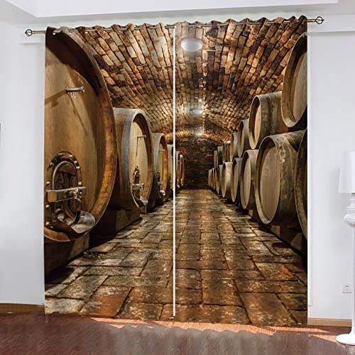 HOUKAI Lot De 2 Rideaux Chambre Enfant, 3D Cave À Vin Souterraine Fille Rideau Occultant Fenetre Rideau pour Fenetre De Salon, 140x240Cm À Oeillets Décoration Salon Rideau Isolant Thermique À Motif