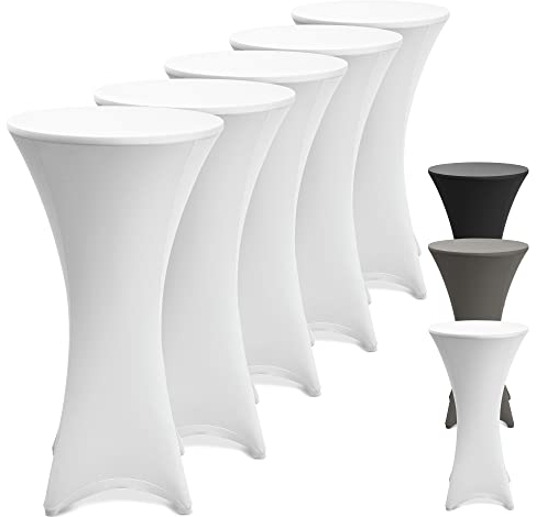 Beautissu 5er Set Stretch Stehtisch Husse Weiß Ø 70-75 cm Stella – Verstärkung im Fußbereich & 40°C waschbar, rutschfest & bügelfreie Husse für Stehtisch & Bistrotisch als Tisch-Überzug