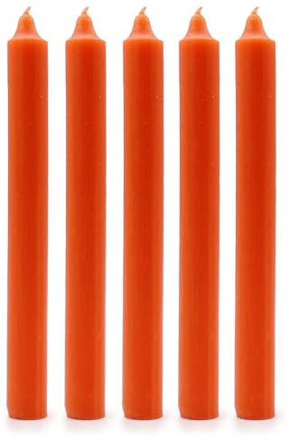 Solid Colour Dinner Candles, Pack of 5 Handmade Candles 20cm x 2cm Rustic Look Bistro Style Taper Candles (Rustic Orange)