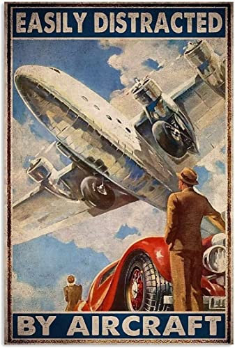 Vintage-Flugzeug-Poster, Metallschild, leicht abgelenkt durch Flugzeug, Blechschilder, Flugzeugliebhaber, Retro-Schild, Wanddekoration, Geschenk für Zuhause, Club, Bar, Fitnessstudio, Küche, Büro,