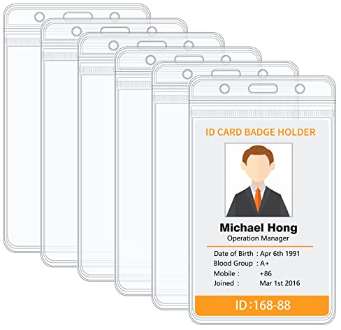 Soleebee Ausweishülle Wasserdichte Kunststoff Transparent Kartenhalter Ausweis Kartenhüllen, Ausweishalter Namensschilder Schutzhülle für Ausweise Karten Schule Büro (6 Stk Vertikal - Herren)