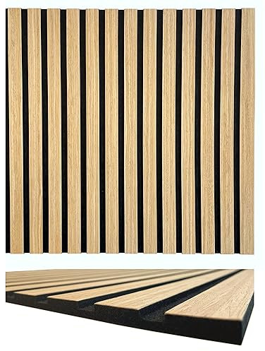 3D Akustik Lamellen Wandpaneele Holzoptik 52x52 cm – Leicht & Schallabsorbierend, Echtholz auf PET Filz, Design für Wand & Decke, 10 mm stark (11000A)