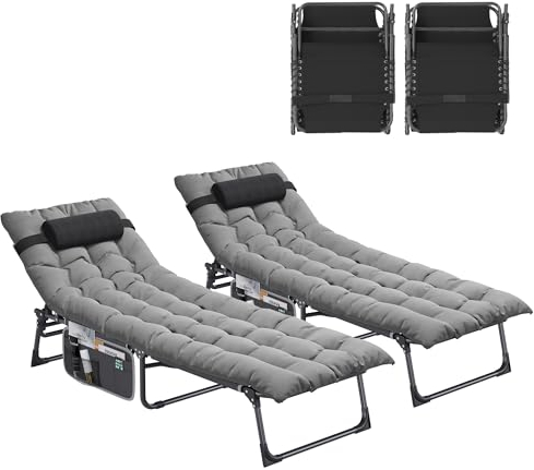 YITAHOME Sonnenliege 2er Set Klappbar mit Kissen 190x68x31cm, Campingliege mit 5 Einstellbaren Positionen, Sonnenliegen mit Kopfteil & Seitentasche, Sonnenliege 200kg für Garten, Pool, Camping, Grau