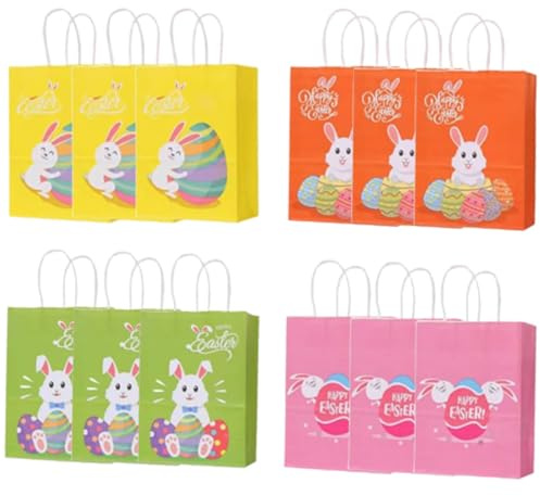 12 Stück Geschenktüten Papier Ostern,Ostereiersuche-Taschen mit Griffen Ostertüten zum Befüllen,Papiertüten Geschenkverpackung Taschen Partyzubehör Multifunktionale Ostertaschen (Farbe 2)