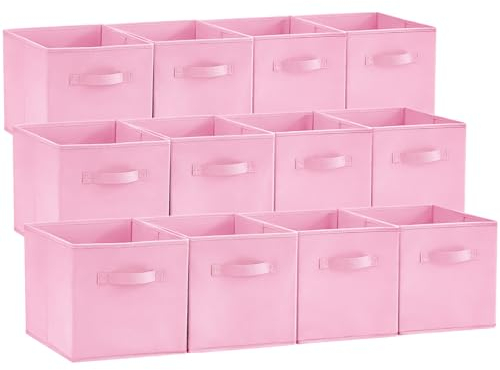 Lifewit 12 Stück Aufbewahrungswürfel, Aufbewahrungsbox aus Stoff, Ordnungsboxen aus Vliesstoff mit Griff für Würfelregal, Faltbox, Kleideraufbewahrung, Ordnungsboxen, 26,5 X 26,5 X 28 cm, rosa