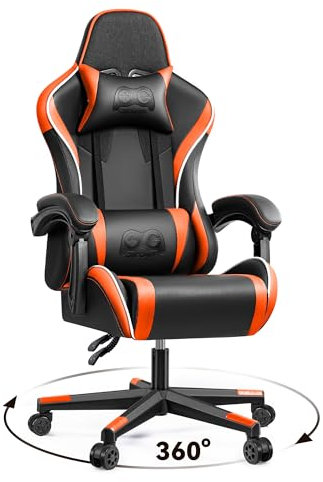 OneGame Chaise Gaming, Ergonomique Fauteuil Bureau Gaming Grande réglable en Hauteur avec Dossier Haut réglable et Coussin Lombaire 150KG, Orange