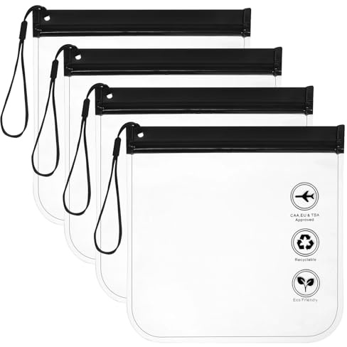 Romon Kulturbeutel Transparent, 4 Stück Flugzeug PVC Kosmetiktasche Wasserdicht 20 x 20cm, Flughafen zugelassener durchsichtiger Kulturbeutel, Handgepäck-Reisezubehör für Rucksacktouren, Reisen