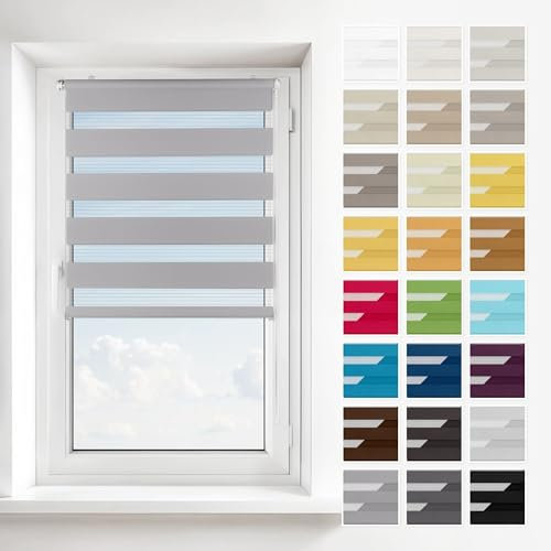 Estika Doppelrollo ohne Bohren, Schnelle 2 in 1 Montage - Klemmfix, Wand- oder Deckenmontage - Grau - 40 x 220 cm - Rollos für Fenster ohne Bohren, Fenster rollos für innen