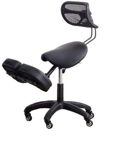 JNTFNE Kniestuhl für Büro, ergonomischer Sattel-Haltungsstuhl zur Linderung von Rückenschmerzen und Verbesserung der Haltung, verstellbare Höhe, Kniesitz mit Rückenlehne, Fußstütze, Bremsrollen für