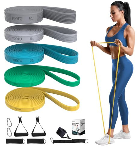 Resistance Bands, OOTO 5 Levels Upgraded Durable Silicone Exercise Bands for Men and Women, Resistance Bands Set with 2 Foam Handles, 2 Ankle Straps, 1 Door Anchor, Ideal for Yoga, Pilates, Physio