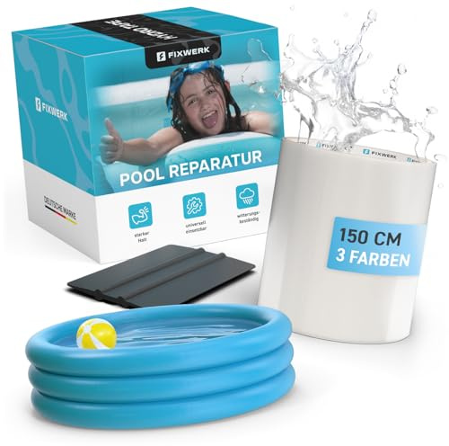 Pool Reparaturset inkl. Rakel | starkes wasserdichtes Unterwasser Klebeband | Flickzeug zum Abdichten von Pools | selbstklebendes Abdichtband für alle Pooloberflächen | 10cm x 150cm (transparent)