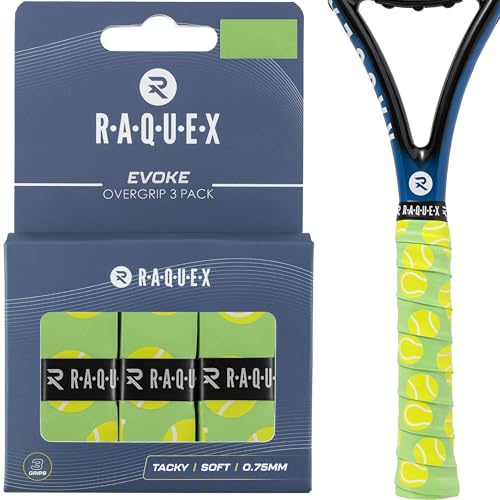 Raquex Evoke Overgrip - Ruban adhésif pour Raquettes de Tennis - Surgrip antidérapant pour Raquettes de Tennis, Badminton et Squash - Lot de 3 (Rayures)