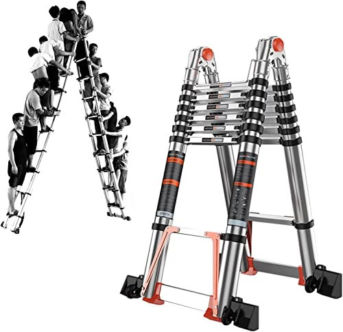 DLNTXFDG Scala telescopica Estensibile Mighty Heavy Duty A Frame, Scale telescopiche in Alluminio per Uso Domestico Industriale Quotidiano, Scala a gradini Extra Larga Pieghevole (Dimension