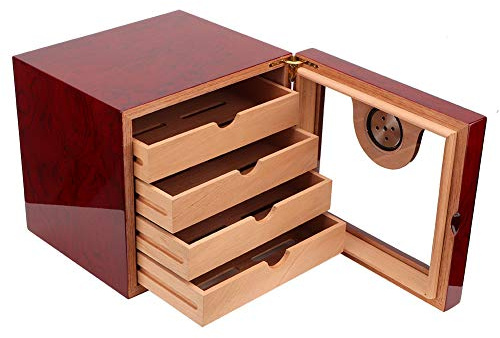 Depisuta Humidorschrank für Zigarren, Humidorbox für den Schreibtisch mit Befeuchter-Hygrometer und 4 Schubladen aus Zedernholz, für 100 Zigarren, Geschenks für Zigarrenliebhaber