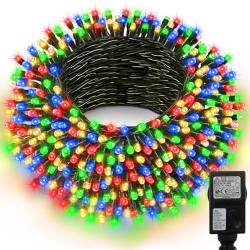 CCILAND 20M Lichterkette Weihnachtsbaum mit 8 Modi Timer Stecker | 200 LED Lichterkette Außen Weihnachtsbeleuchtung Dunkelgrünes Kabel für Weihnachten Garten Balkon Deko (Mehrfarbig)